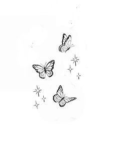 three butterflies flying in the sky with stars