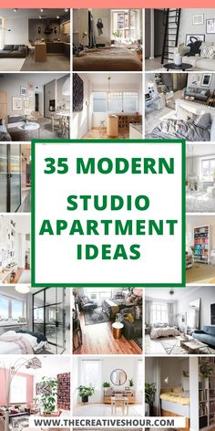 the 25 modern studio apartment ideas are featured in this postcard style photo collage