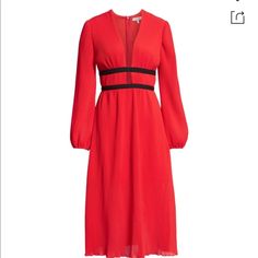 Wayf Red Dress - Xs - New With Tags Spring Workwear Red Maxi Dress, Red Midi Dress For Date Night In Fall, Red V-neck Maxi Dress For Work, Red Maxi Dress For Workwear, Chic Red Midi Dress For Work, Chic Red Midi Dress, Grey Sweater Dress, Ribbed Sweater Dress, Midi Sundress