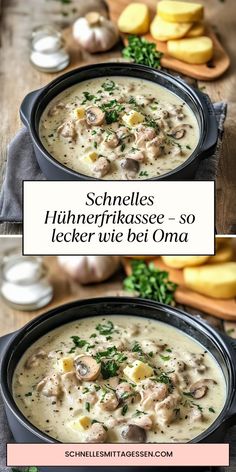 two pictures showing different types of food in the same bowl and on top of each other