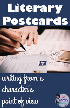 a person writing from a character's point of view with the title library postcards