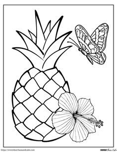 a pineapple with a flower and butterfly on it