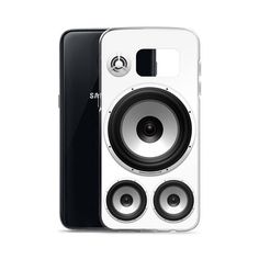 a samsung phone case with speakers on the front and back sides, both in white