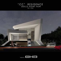 an architectural rendering of a house at night with the words cc residence doll's point news