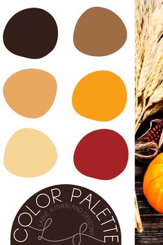 the color palette for fall with pumpkins and wheat