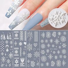 Snowflake Nail Art Sticker Decals 5D Embossed Christmas French White Snowflake Nail Art Supplies Self-adhesive Nail Art Decoration Accessories Snowflakes Lace Lattice Elk Classic Winter Design, 4 Sheets (snowflakes A) New Year Nail Art, New Year Nail, Snowflake Nail Design, New Years Nail Art, Christmas Nail Stickers, Diy Acrylic Nails