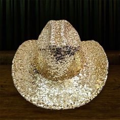 - beautiful fashion cowboy hat  - perfect for festivals - one size Luxury Gold Western Hat, Novelty Wide Brim Party Hat, Fun Wide Brim Party Hat, Western Adjustable Costume Hats For Parties, Western Style Party Top Hat With Short Brim, Western Curved Brim Costume Hat For Parties, Western Fedora Party Hat, Western Gold Hat Bands For Party, Western Fedora Hat For Party