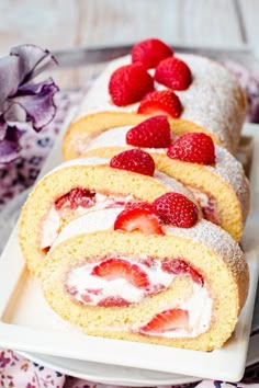 there is a roll with strawberries on it