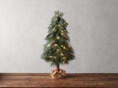 a small christmas tree on a wooden table