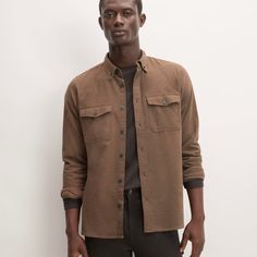 The Brushed Flannel Shirt Heathered Cocoa Brown – Everlane Rugged Cotton Flannel Shirt For Fall, Rugged Cotton Shirt For Fall, Rugged Long Sleeve Cotton Flannel Shirt, Casual Everlane Cotton Shirt, Everlane Relaxed Fit Long Sleeve Shirt, Rugged Brown Shirt For Fall, Blue Button Up Shirt, Chambray Shorts, Button Down Shirt Mens