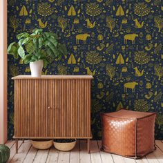 Office with Woodland Wallpaper Folk Wallpaper, Navy And Gold Animal Wallpaper, Navy Patterened Wallpaper, Joules Woodland Wallpaper, Mustard Blue. Wallpaper, Botanical Wallpaper Navy, Woodland Wallpaper, Cosy Spaces, Pattern Matching