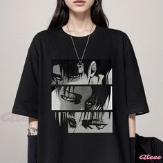 Qteee - Loose-fit Short Sleeve Attack on Titan Anime T-shirt Attack On Titan Merch, Punk Tops, Gothic Shorts, Punk Tee, Mode Ulzzang, T Shirt Couple, Anime Fashion, Titan Anime, Streetwear T Shirt