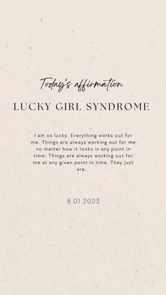 a white card with the words lucky girl syndrome written in black ink on it's front