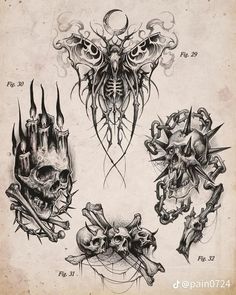 an old school tattoo design with skulls and bones