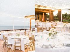 an outdoor wedding venue with tables and chairs