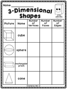 three dimensional shapes worksheet for kids to practice number names and numbers in the shape of