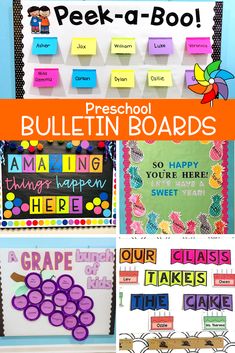 bulletin boards with words and pictures on them for students to use in their classroom activities