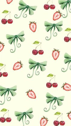 watercolor painting of cherries and strawberries on a white background with swirls