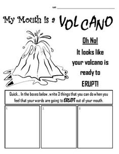 a volcano worksheet with the words,'my mouth is volcano '