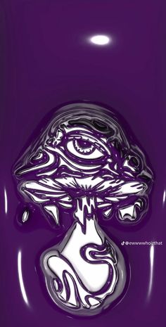 a purple background with an image of a mushroom on the bottom and one eye in the middle