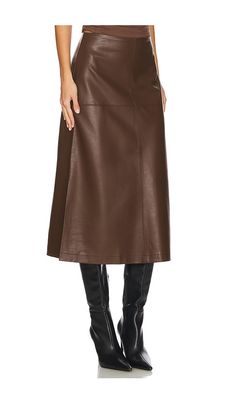 Find ASTR THE LABEL Yuria Skirt on Editorialist. ASTR the Label Yuria Skirt in Brown. - size L (also in XL) ASTR the Label Yuria Skirt in Brown. - size L (also in XL) 55% polyurethane 45% cotton. Made in China. Dry clean only. Unlined. Hidden back zip closure. Back vent. Midweight faux leather fabric. Skirt measures approx 30.5 in length. ASTR-WQ69. ACS9192. Taking inspiration from the latest trends and affinity for all things feminine, the creative collective behind ASTR the Label aims to immer Fabric Skirt, Effortless Beauty, Astr The Label, Mid Length Skirts, Faux Leather Fabric, Retail Therapy, Leather Fabric, Chic Design, Modern Woman