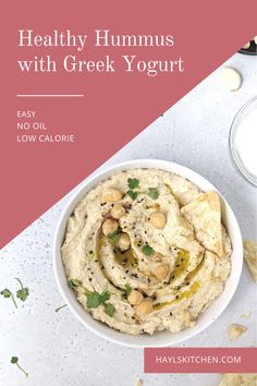 hummus with greek yogurt in a bowl