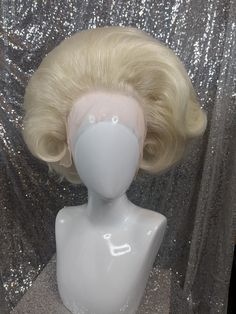 A fully styled synthetic lacefront wig. This style is an exaggerated drag 60s look. Colour pictured: Platinum blonde, Synthwave (please note Synthwave has sadly been discontinued) Bouffant Wig, Drag Hair, Lacefront Wig, Drag Wigs, 60s Look, Platinum Blonde, Colorful Pictures, Favorite Things Gift, Labour Day