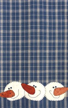 two snowmen on a blue and white checkered shirt with red nose patchwork