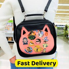 Cat Ita Bag,ita Bag Backpack,handbag and Crossbody,3 Carries Style Versatile Ita Bag,with 2 Inserts,fast Shipping - Etsy Ita Bags, Anime Pins, Ita Bag, Backpack Handbag, Halloween Event, Shipping Services, Popular Anime, Leather Gifts, Black Bag