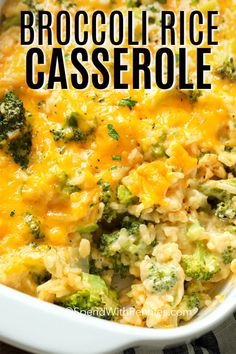 broccoli rice casserole in a white dish