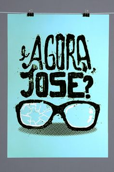 a blue poster with the words acro jose written in black on it's side