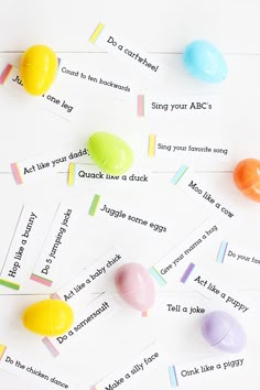 several different colored candies on top of each other with words written in the middle