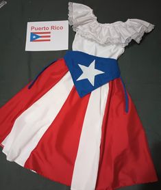 Handmade folklore or cultural dress costume for a girl, I'll make this outfit to your measurements, one you send me your measurements, around your chest, waist, hips and how long do you want it.  I also can do it for a group. Please, let me know if you have any questions, Puerto Rican Day Parade Outfit, Traditional White Costume Dress, Traditional Fitted Dress With Attached Cancan, Red Festival Costume Dresses, White Carnival Costume Dress, White Dress For Carnival Costume, Puerto Rico Dress, Folkloric Dress, Cultural Dress