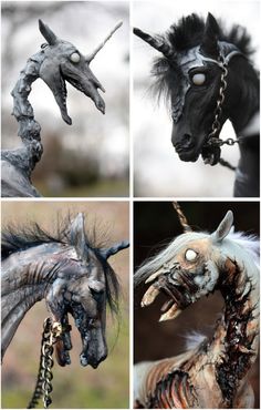 four different pictures of an animal with hair and makeup