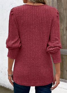 Red Crew Neck Sweater Solid Color, Red Solid Color Crew Neck Sweater, Red Crew Neck Sweater With Solid Color, Red Long Sleeve Solid Color Top, Red Non-stretch Top For Fall, Red Crew Neck Knit Top, Red Crew Neck Blouse For Fall, Red Stretch Crew Neck Blouse, Red Long Sleeve Top