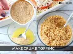 make crumb toppings in glass bowls with spoons