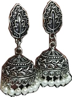 Festive Oxidized Jhumkas For Diwali, Oxidized Finish Jhumkas For Diwali Festival, Festive Oxidized Finish Jhumkas For Diwali, Traditional Oxidized Jhumkas For Diwali, Bollywood Style Oxidized Jhumkas For Festive Occasion, Bollywood Style Round Jhumkas With Oxidized Finish, Oxidized Temple Jewelry Jhumkas For Festivals, Metal Oxidized Finish Danglers For Navratri, Bollywood Style Oxidized Jhumkas