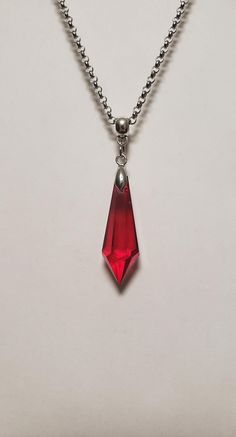 Deep Dark Red Necklace, and Earrings Stainless Steel Chains to choose from - ???  ?"OR"? - 2.5mm Box Chain 20" or 24" long - ?"or"? - 3mm ROLO Chain 20" or 24" long -  ? Please just let me know ?  Bead Pendant - Glass Crystal Teardrop Beads,  1 1/2 inch long X 9/16 inch dia., Dark Deep Red  (blood red) Top Hole Glass Bead - Size for  Necklace and Earrings - "not resin" real Glass ~ matching ~ Earrings Dark Deep Red Glass - 1 1/2 inch long  X 9/16 inch wide - Top Hole Beads - not resin Stainless Red Drop Beads For Jewelry Making, Red Drop-shaped Jewelry For Gift, Red Drop Jewelry For Gift, Red Ruby Drop Jewelry, Red Drop Necklace For Gift, Metal Teardrop Drop Necklace As A Gift, Teardrop Metal Drop Necklace For Gift, Metal Teardrop Drop Necklace For Gift, Red Teardrop Necklace For Valentine's Day