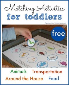 the cover of matching activities for toddlers is shown with an image of a child's hand pressing buttons