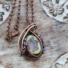 Rainforest Jasper Pendant Wire Wrapped in Antiqued Copper Wire. - Etsy Bohemian Brown Copper Wire Jewelry, Rustic Hand Wrapped Copper Jewelry, Bohemian Jewelry In Copper Wire With Patina, Rustic Wire Wrapped Copper Jewelry, Rustic Brown Wire Wrapped Jewelry, Rainforest Jasper, Jasper Pendant, Oct 30, Antique Copper