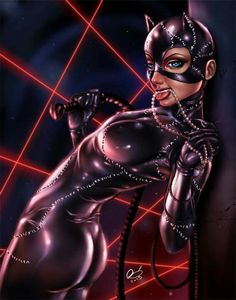 an image of a woman dressed as catwoman in the style of comic book cover art