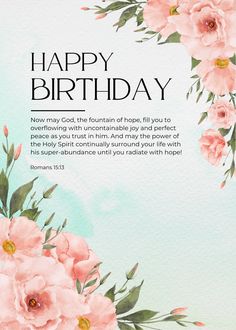 a happy birthday card with pink flowers