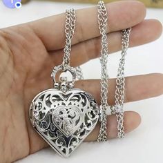 I Have Many Other Pocket Watches Listed Please Check Out My Listings! Heart Pocket Watch, Chain Clothing, Boys Necklace, Heart Watch, Heart Pocket, Watch Battery, Pendant Watches, Pocket Watches, Valentines Gifts For Her