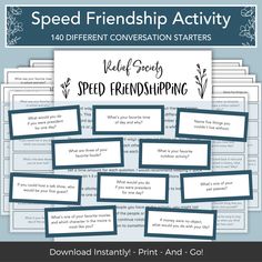 a bunch of speed friends with text that reads speed friends activity