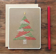 Christmas Tree Card-Cards-The Cole Card Company Cards Handmade Christmas, Holiday Cards Handmade, Christmas Tree Card, Embroidery Cards, Stitching Cards, Beautiful Christmas Cards, Christmas Card Art, Homemade Christmas Cards, Christmas Card Crafts