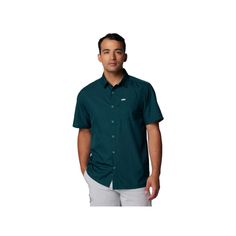 The Columbia PFG Slack Tide Camp Short-Sleeve Button-Down Shirt for Men is the kind of shirt you can wear anywhere, all summer long. Made of superlight 100% polyester with Omni-Wick, the Slack Tide short-sleeve shirt efficiently wicks perspiration away from your skin, which is safeguarded by Omni-Shade UPF 50 sun protection. The Columbia PFG Slack Tide Camp Short-Sleeve Shirt is part of the Columbia Performance Fishing Gear collection and has a single patch pocket at left chest and a special patch for cleaning your sunglasses located beneath the last button on the placket. Machine wash. Imported. Super-lightweight 100% polyester Omni-Wick helps skin stay cool and dry Omni-Shade UPF 50 sun protection Single patch pocket at left chest Sunglasses cleaning patch inside placket at bottom Collared Green Shirt For Outdoor, Green Camp Collar Shirt For Outdoor, Rain Gear, White Caps, Fishing Outfits, Fishing Gear, Camping Shirt, Good Brands, Upf 50