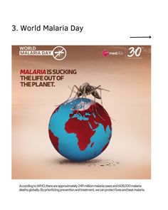 an advertisement for the world maalaria day with mosquitoes on top of a globe