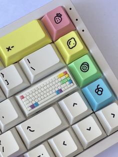 a computer keyboard with different colored keys on it