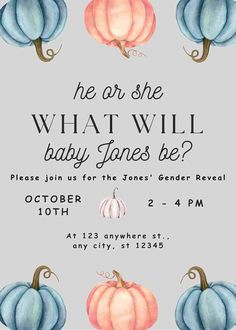 a baby shower party with pumpkins on it