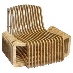 a wooden chair made out of strips of wood